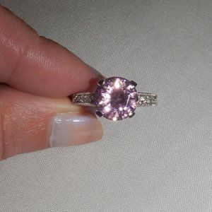 ROUND PINK CZ STONE RING WITH CLEAR CZ ACCENTS